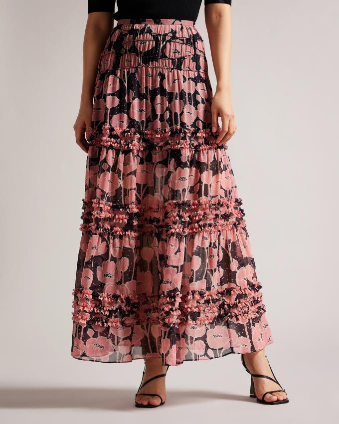 Jupe Ted Baker Tiered Maxi Noir Femme | HMY-22566055